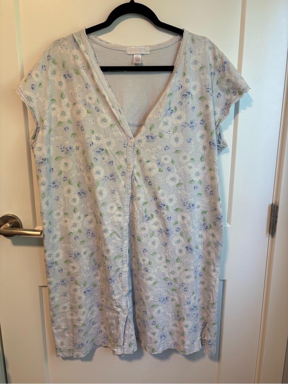 Vintage Carole Hochman Light Blue Floral Button-Front Nightgown
